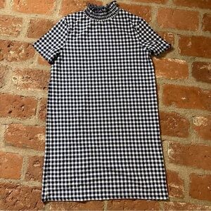 Zara Blue & White Trafaluc Gingham High-Neck Short Sleeve Tee Shirt Dress Small